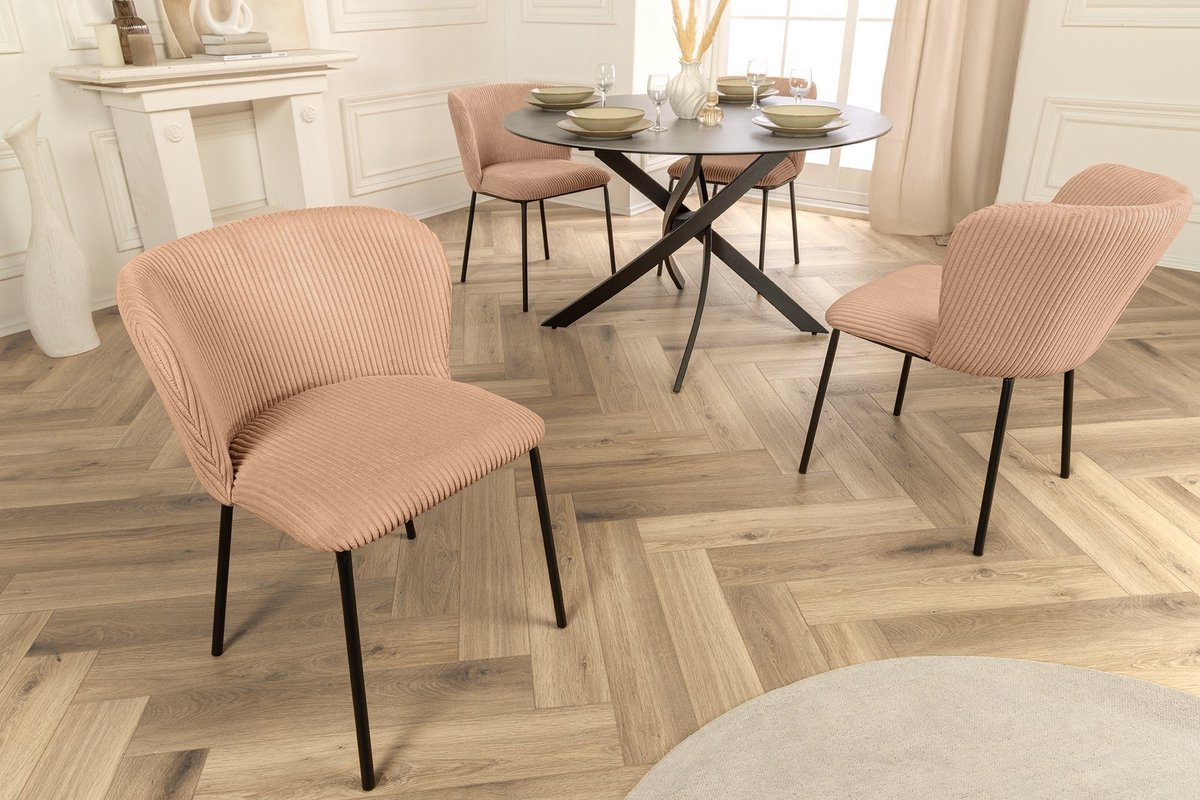 Invicta Interior Design Stoel LYON Roze Corduroy Zwart Metalen Poten - 44962 Zie omschrijving