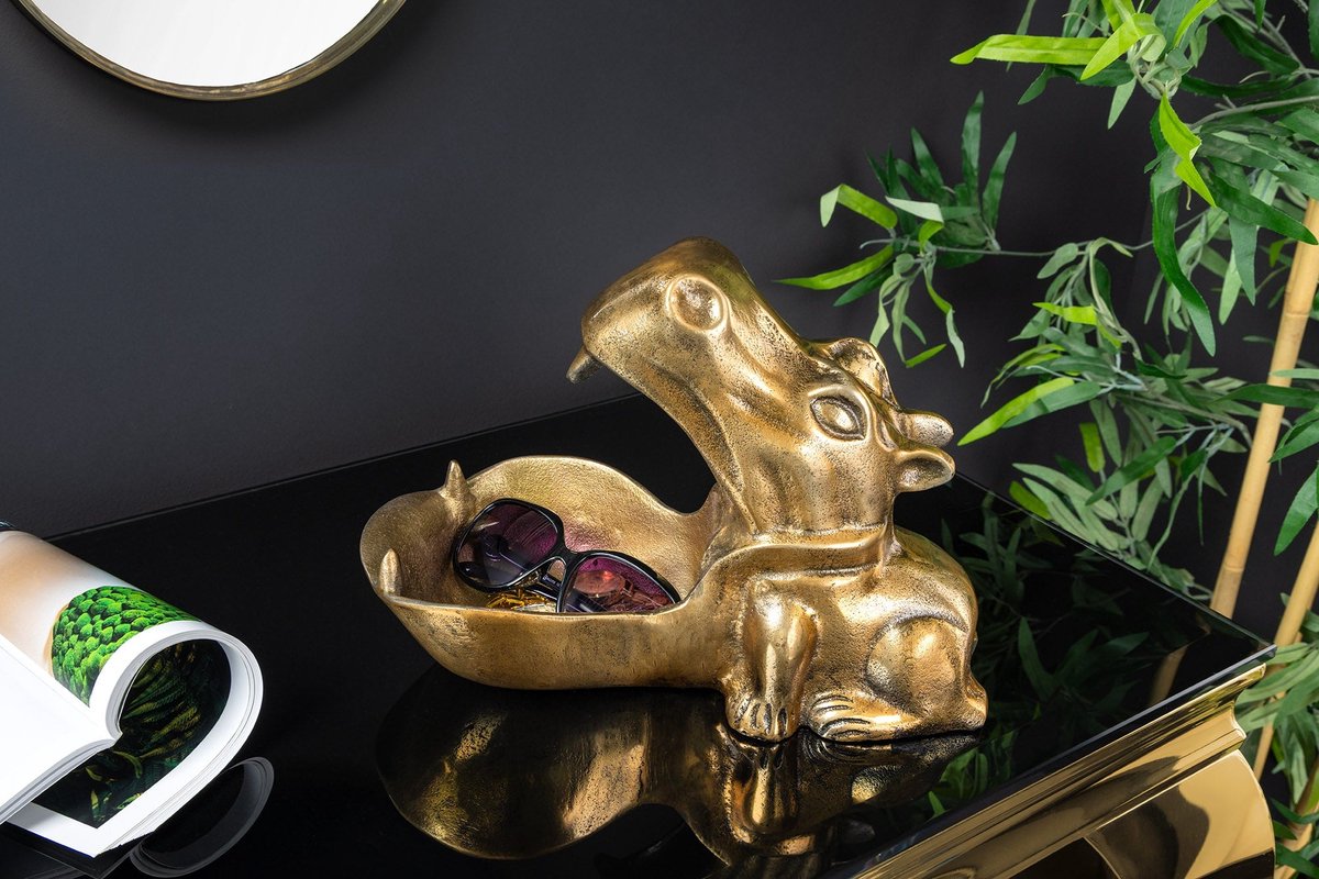 Handgemaakte Decoratieve Schaal HIPPO 30cm messing goud metaal aluminium - 44883