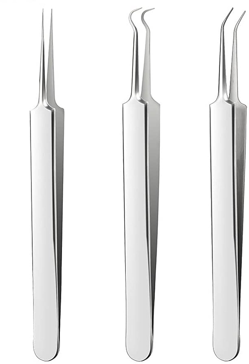 Mee-eter verwijderaar set - mee-eter pincet verwijderingstool (3 stuks), acne-extractietool, mee-eter kit, comedonen tool, gebogen mee-eter pincet set (3 stuks)