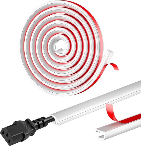Goulotte blanche de 2 m - serre-câbles pour un cordon - cache-fil flexible, autocollant - goulotte à rabat latéral pour câbles électriques - cache-fils pour câbles sur les murs et les sols de la maison