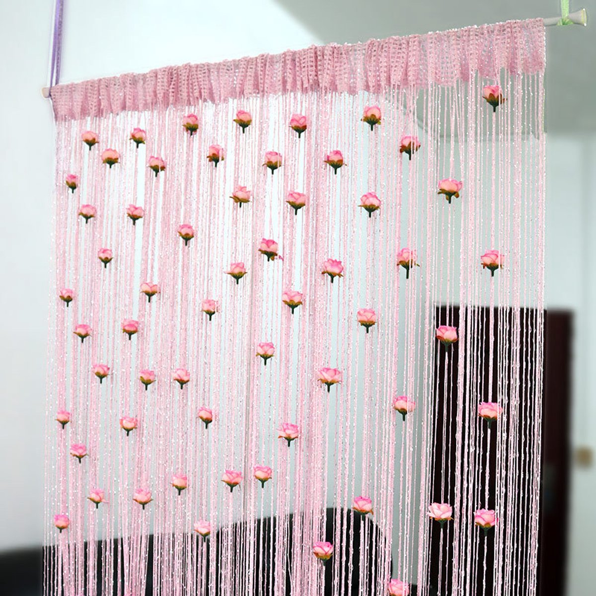 Rozen kralen deurgordijn, kwastgordijn, scheidingsgordijn, woondecoratie, 1x2 meter