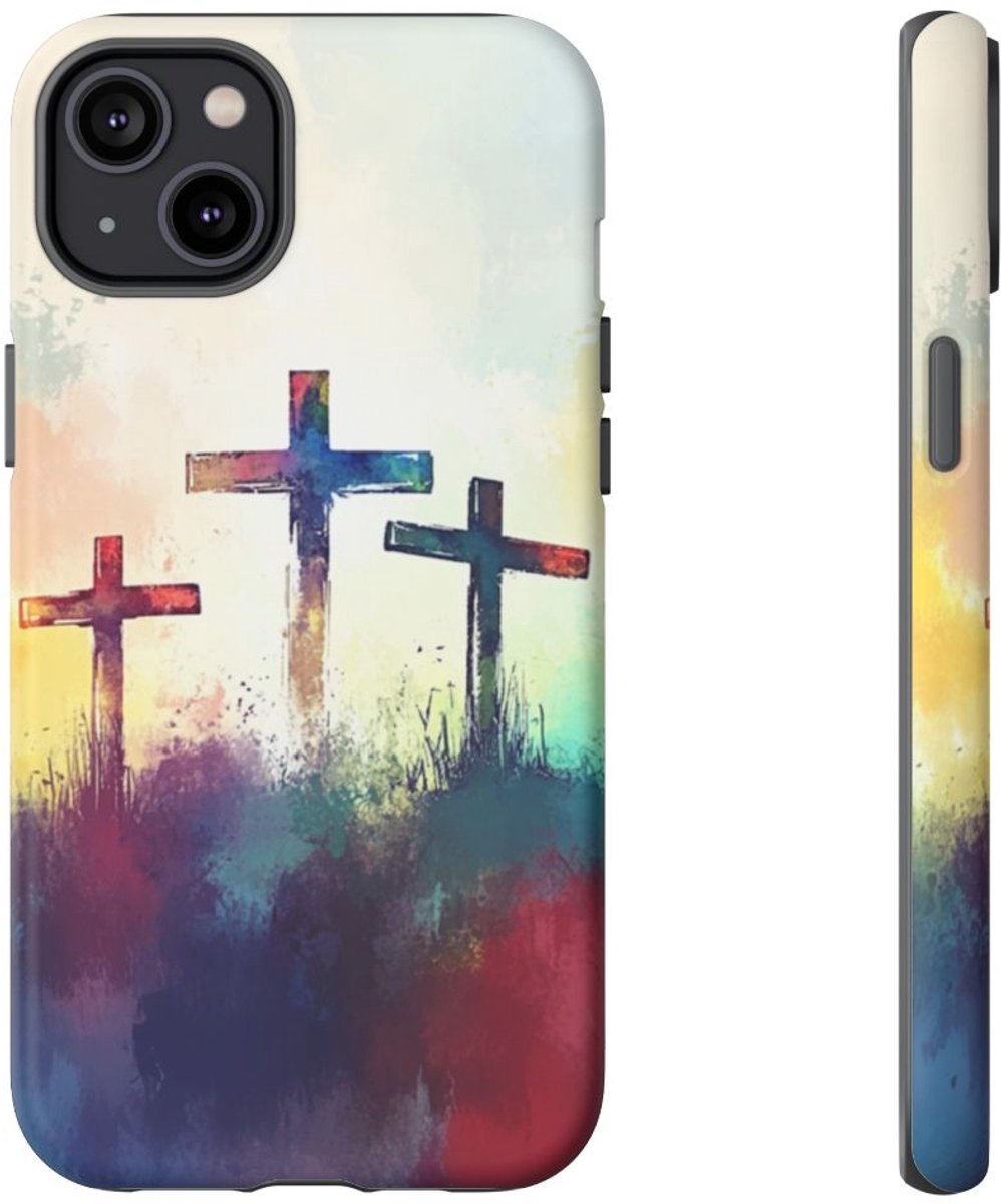 Drie Kruisen in Abstracte Waterverf – Telefoonhoesje Geschikt voor iPhone 14 Plus