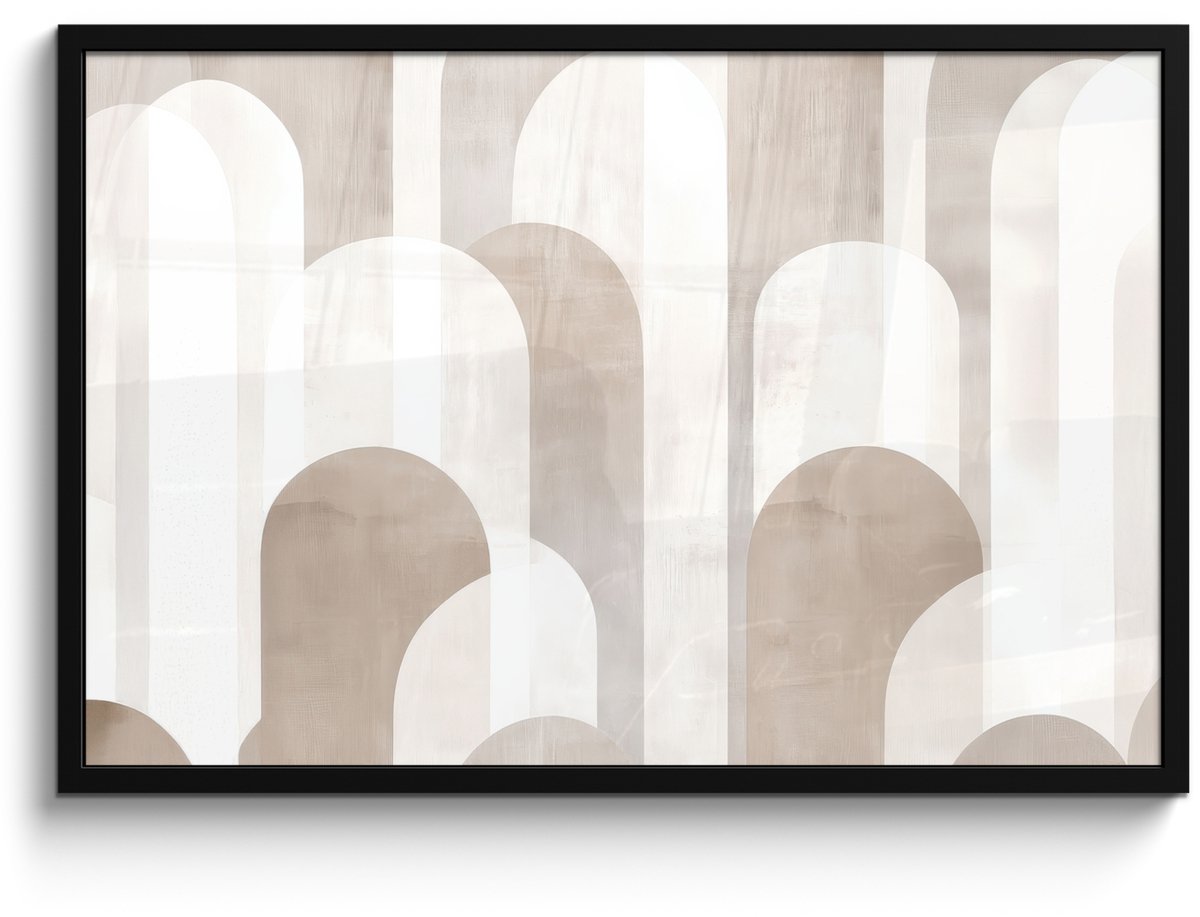 FrameYourWall Poster in lijst - Fotolijst 90x60 cm - Posters - Abstracte bogen - Modern - Beige - Posterlijst zwart - Decoratie - Wanddecoratie woonkamer - Muurdecoratie slaapkamer Bogen - Beige