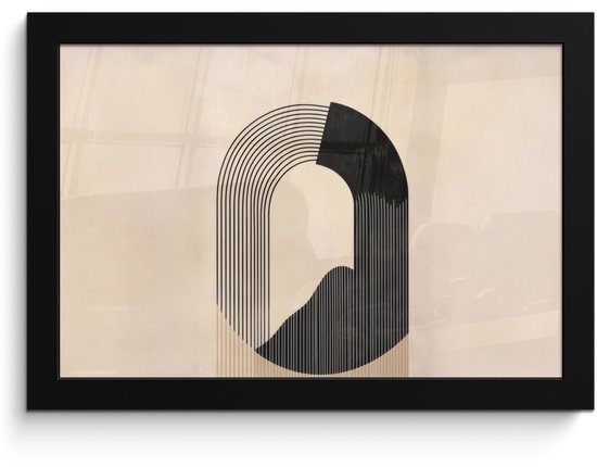 Poster in lijst - Fotolijst 30x20 cm - Posters - Grafisch gebogen motief - Beige - Posterlijst zwart - Decoratie - Wanddecoratie woonkamer - Muurdecoratie slaapkamer