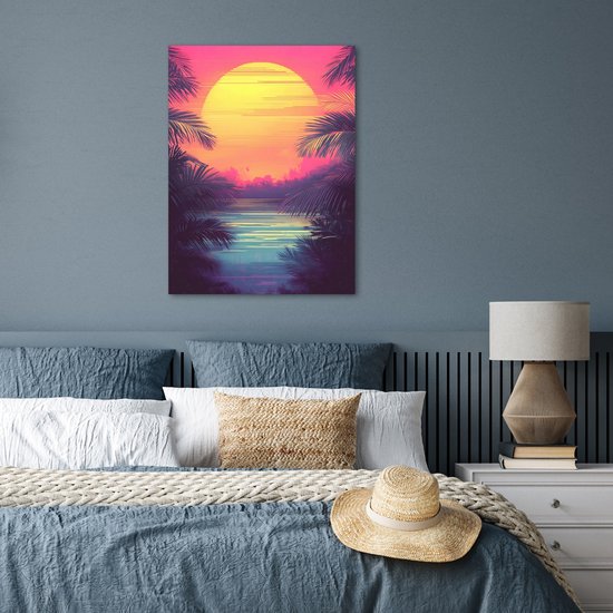 Affiche 60x80 cm - Soleil - Jaune - Palmiers - Tropical - Posters - Décoration chambre - Décoration murale salon - Décoration murale chambre