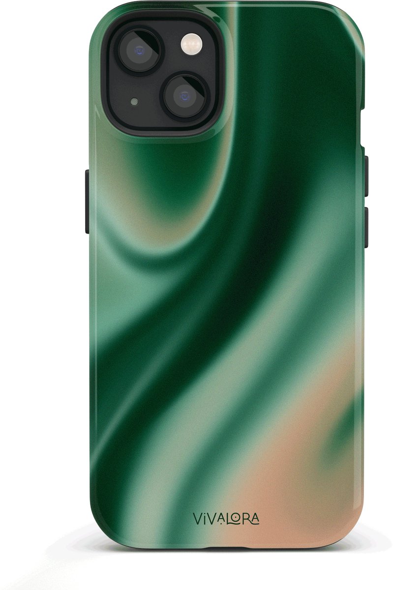 VivaLora Tough Telefoonhoesje iPhone 13 met MagSafe - Satin Shimmer Print - 2-in-1 Phone Case - Hard Case & Siliconen Backcover - Extra Bescherming - Shockproof Cover - Gradient Groen