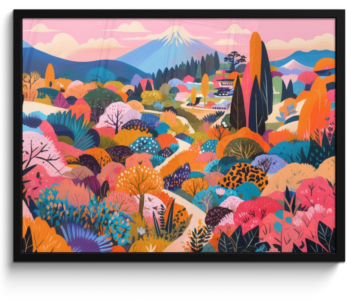 FrameYourWall Poster in lijst - Fotolijst 80x60 cm - Posters - Witte bergtop - Modern - Kleurrijk - Posterlijst zwart - Decoratie - Wanddecoratie woonkamer - Muurdecoratie slaapkamer Kleurrijk - Landschap