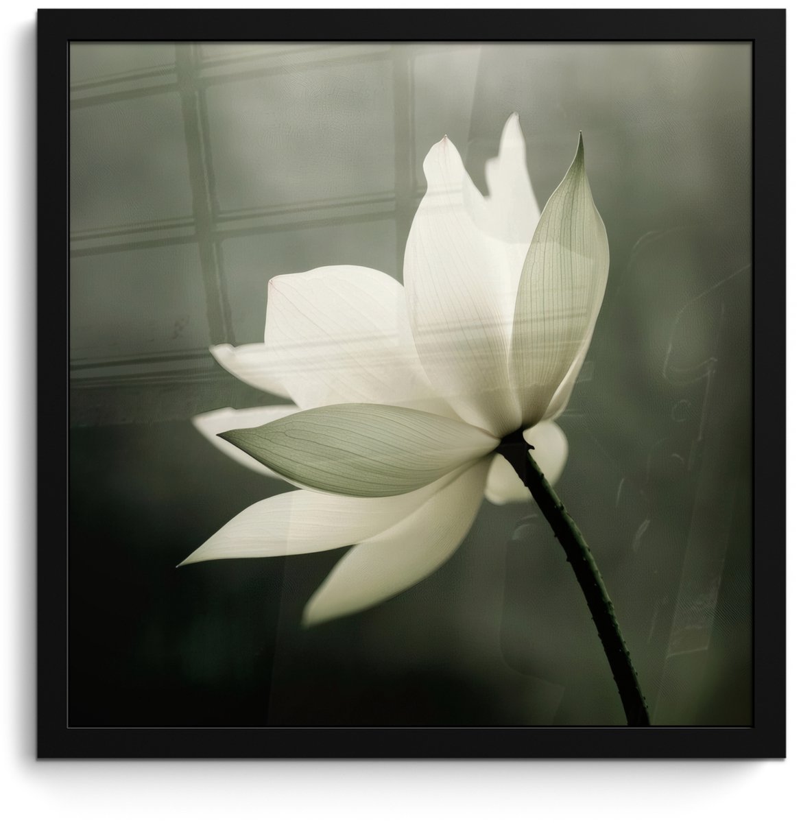 FrameYourWall Poster in lijst - Fotolijst 40x40 cm - Posters - Wit - Lotus - Donker - Bloem - Posterlijst zwart - Decoratie - Wanddecoratie woonkamer - Muurdecoratie slaapkamer Lotus - Bloem