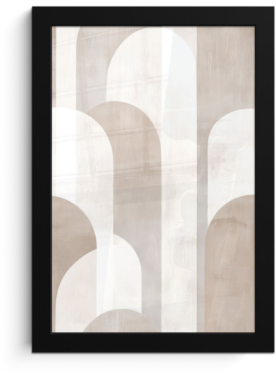 FrameYourWall Poster in lijst - Fotolijst 20x30 cm - Posters - Abstracte bogen - Modern - Beige - Posterlijst zwart - Decoratie - Wanddecoratie woonkamer - Muurdecoratie slaapkamer Bogen - Beige
