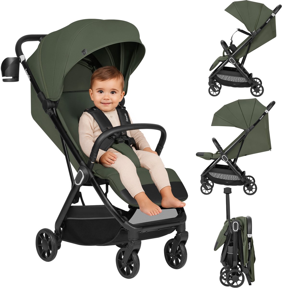 Lionelo bess buggy - ultracompacte kinderwagen 6 m-22 kg - 7,5 kg lichtgewicht - automatisch inklapbaar met 1 hand - xxl upf50+ kap - ligpositie 83 cm - 5-punts magnetische gordel - geveerde 360° wielen - reisvriendelijk