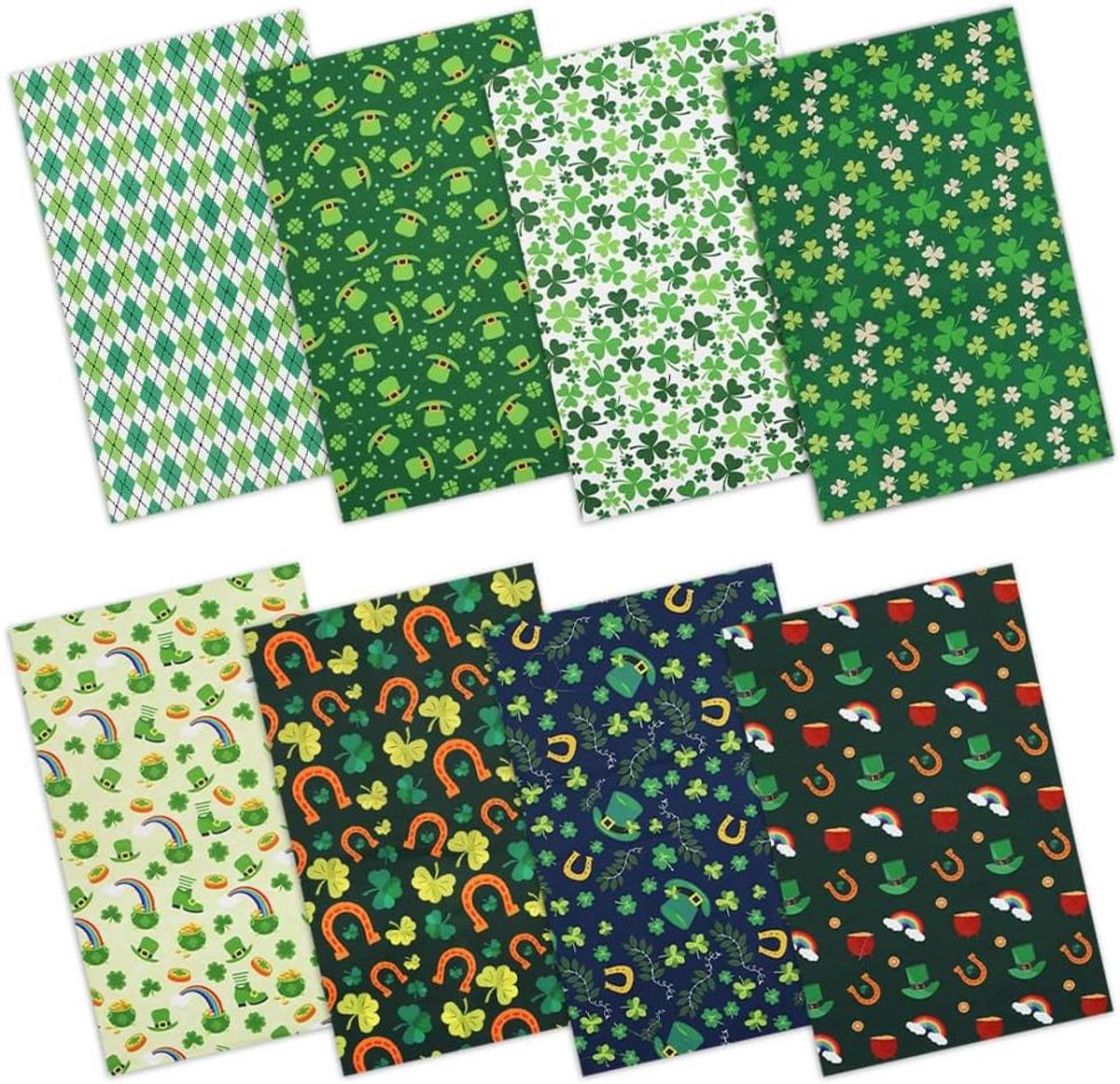 Katoenen stof vierkanten 50 x 50 cm 8 stuks groene hoed klaver patchwork voor St. Patrick's Day - DIY knutselbenodigdheden - cadeauverpakking - Fat Quarters Bundle