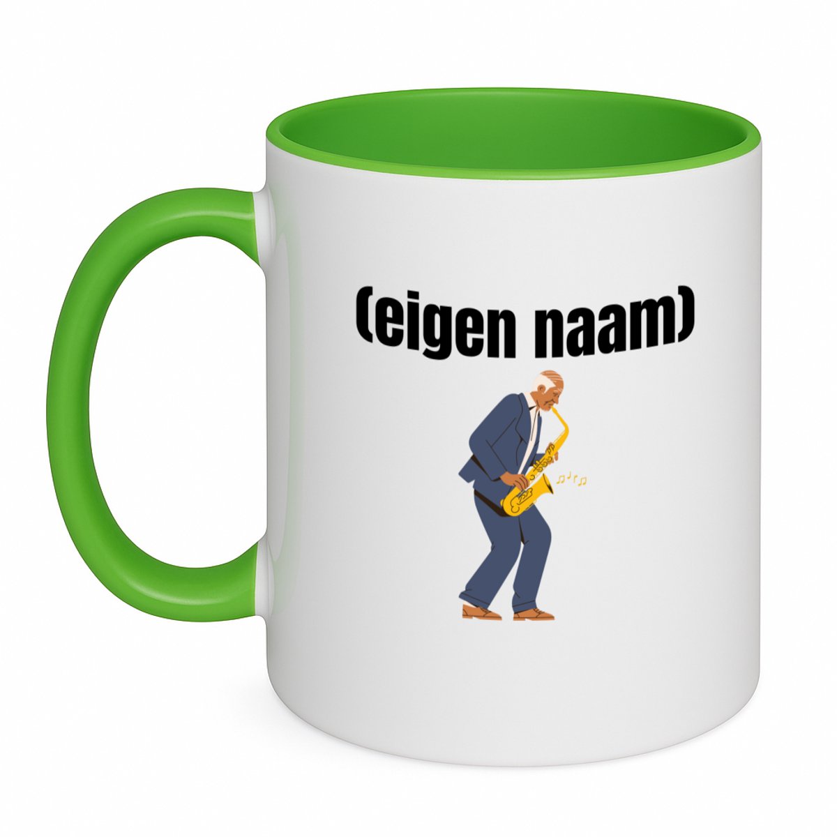 Hacebo® - man met saxofoon met eigen naam koffiebeker groen - Muziek - muziek liefhebbers - thee mok - koffie beker - iemand die houdt van saxofoons - verjaardag - cadeau - kado - koffiemok - 350 ML inhoud