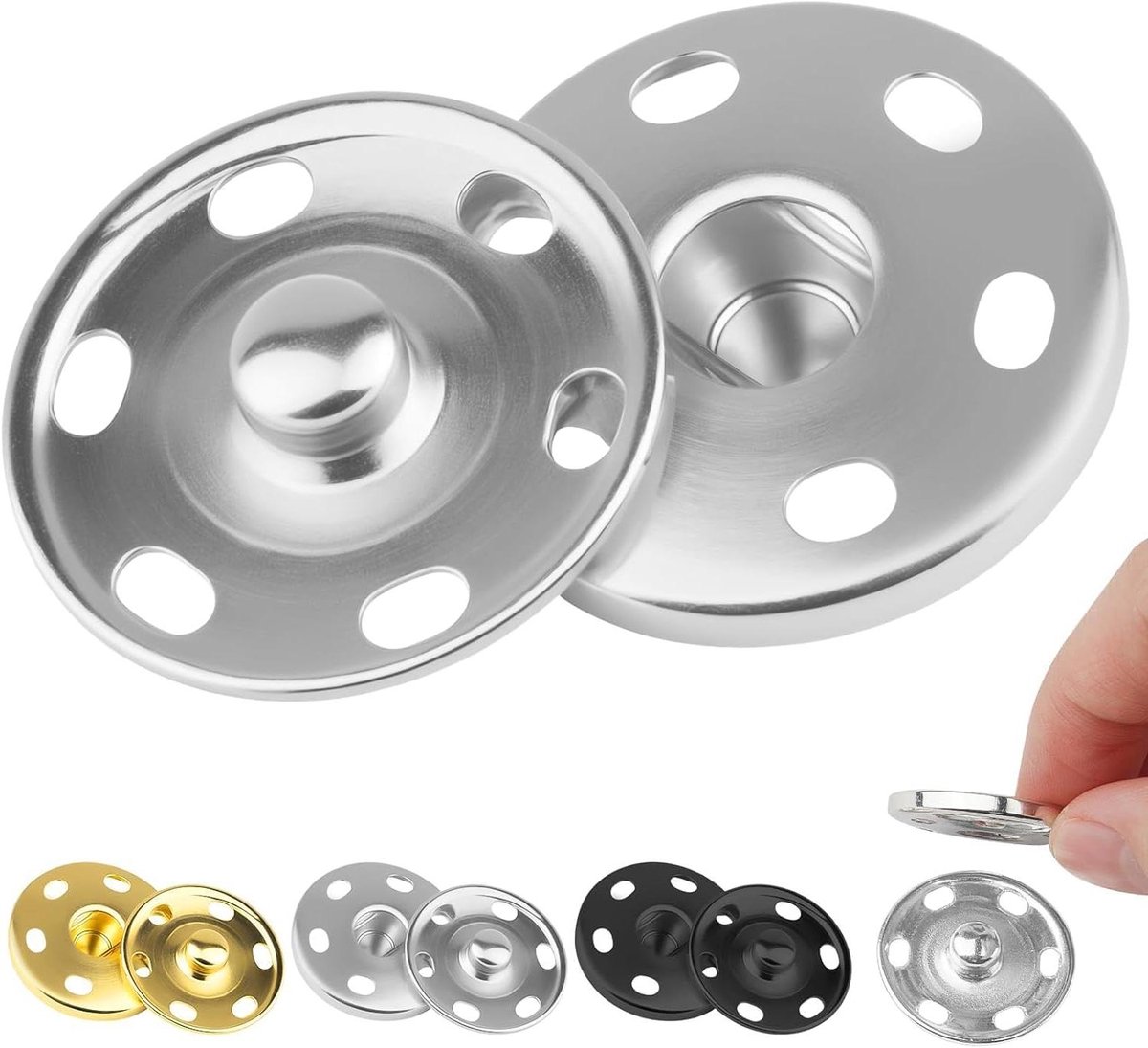 Allecto Plus - Drukknoopset 25 mm voor stof - Set van 24 metalen drukknopen - Naaiaccessoires in 3 kleuren