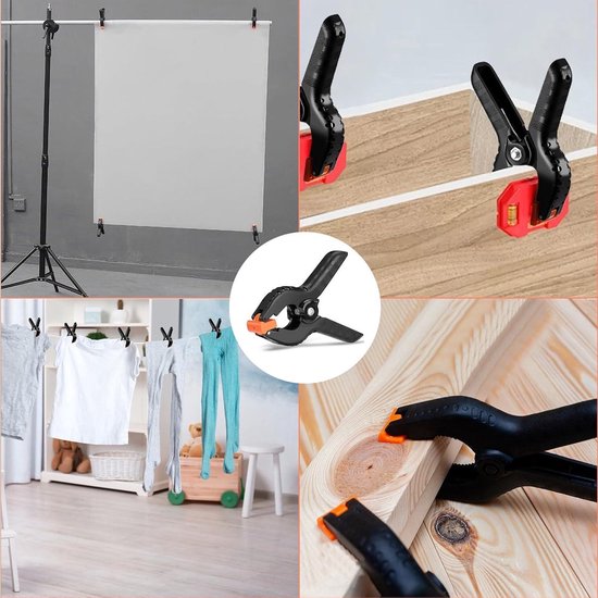 10 Stuks Veerklemmen - Sterke Multifunctionele Klemmen voor Houtbewerking, Fotostudio’s & Zeilen - 3 cm Opening, 6.5 cm Lengte - Oranje/Zwart van Konado — afbeelding 2