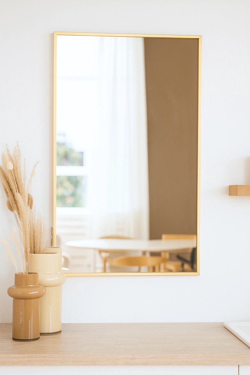Nordic Style® Rechthoekige spiegel 90x60cm - Zacht Goud - Scandinavische Spiegels - Vierkant - Wandspiegel - Badkamerspiegel - Gangspiegel - Wand - Gang - Badkamer