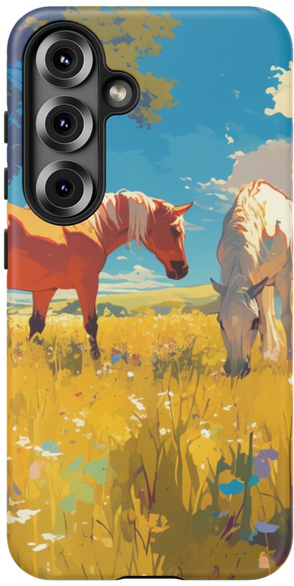 Paarden Grazend in Zonnig Veld – Telefoonhoesje Geschikt voor Samsung Galaxy S25