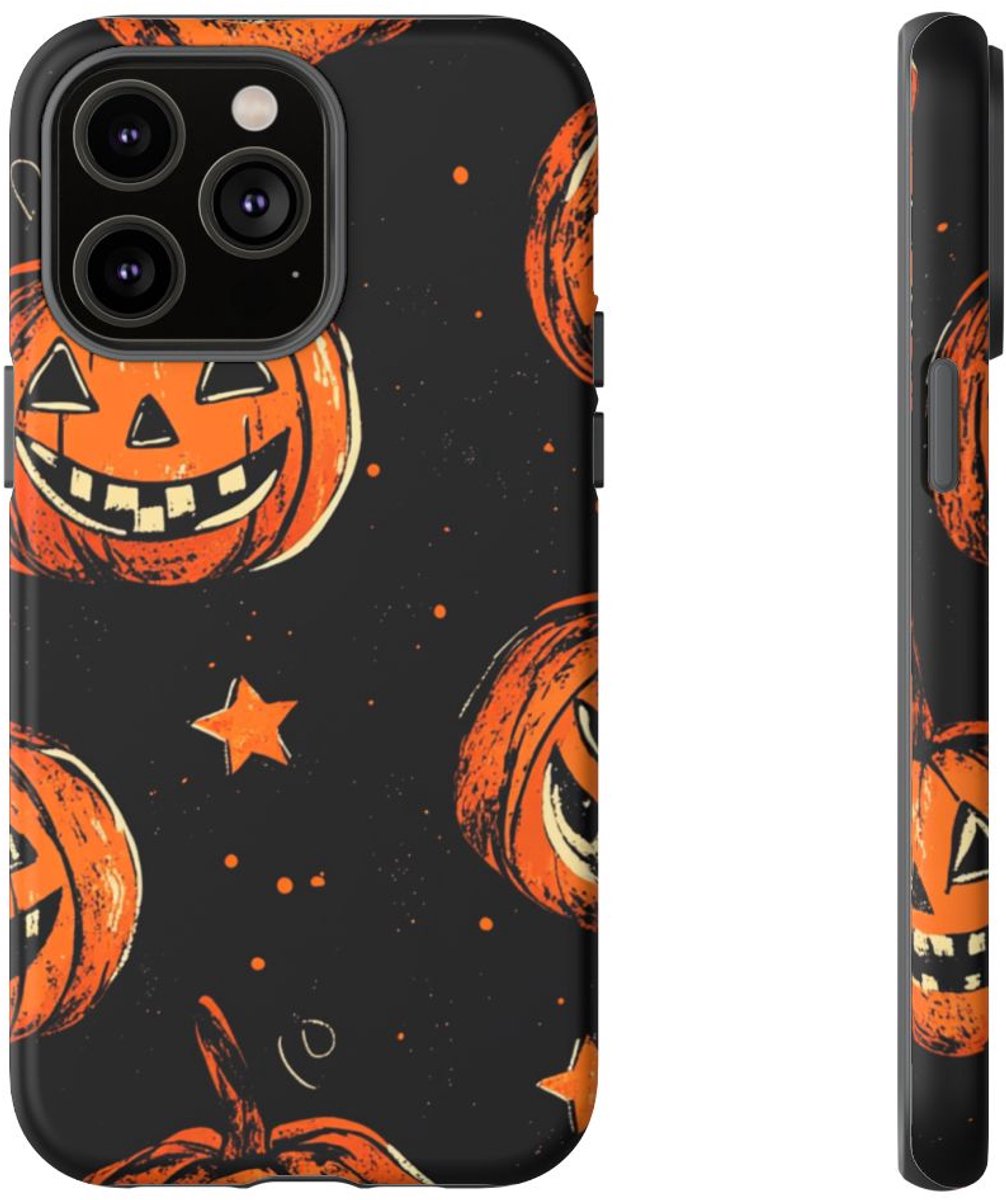 Grunge Halloween Pompoenenpatroon – Telefoonhoesje Geschikt voor iPhone 14 Pro Max