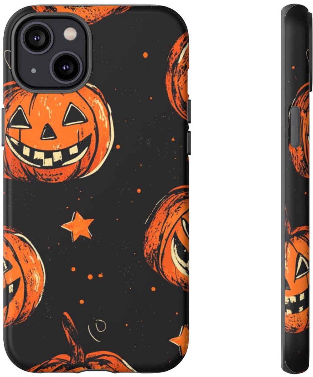 Grunge Halloween Pompoenenpatroon – Telefoonhoesje Geschikt voor iPhone 14 Plus