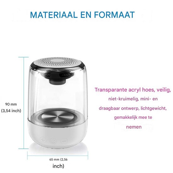 Bluetooth 5.0 LED Speaker – Draagbare Mini Speaker met 360° HIFI Stereo, Krachtige Bass, Kristal Glas Ontwerp, TF/USB, Handsfree Bellen — afbeelding 2