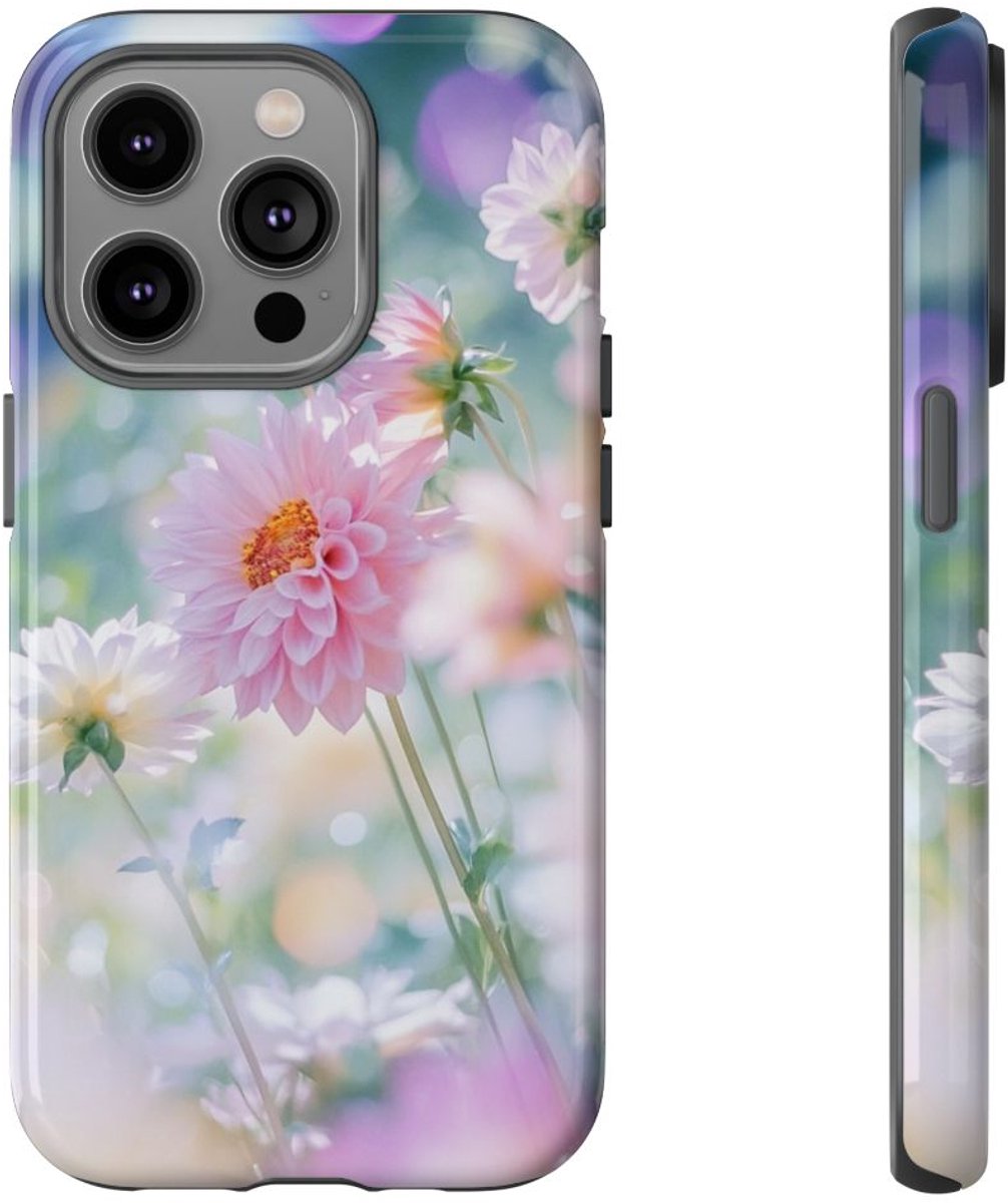 Zachte Pastel Dahlia's Bloemmotief – Telefoonhoesje Geschikt voor iPhone 14 Pro
