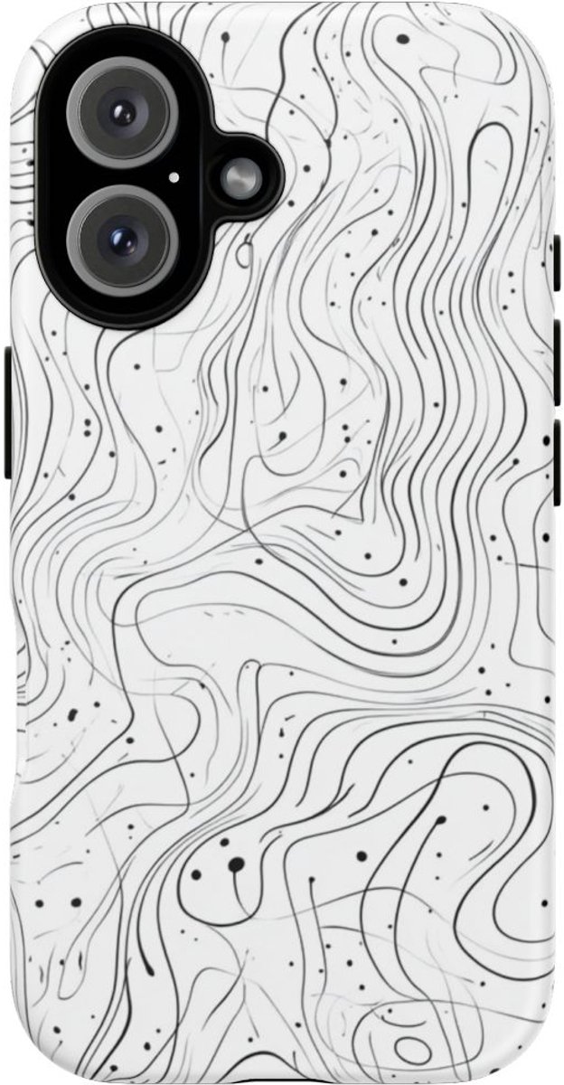 Abstract Zwart-Wit Golvend Lijnenpatroon – Telefoonhoesje Geschikt voor iPhone 16