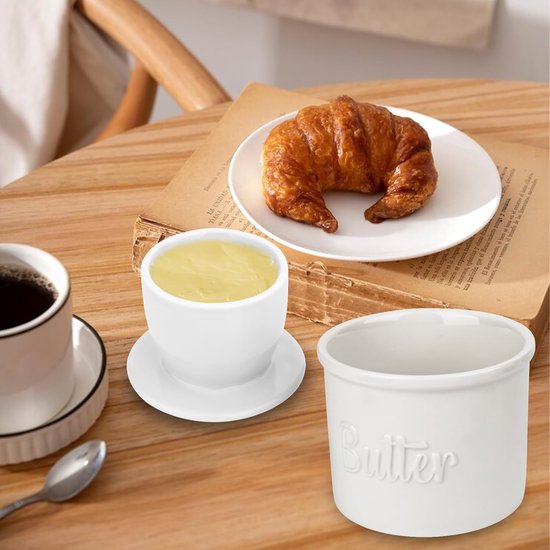 YHNDECO French Butter Dish, Ceramic Butter Dish, Butterdish, Water Cooled, Ceramic Butter Bell for Freshness and Spreadable Butter(White) — afbeelding 5