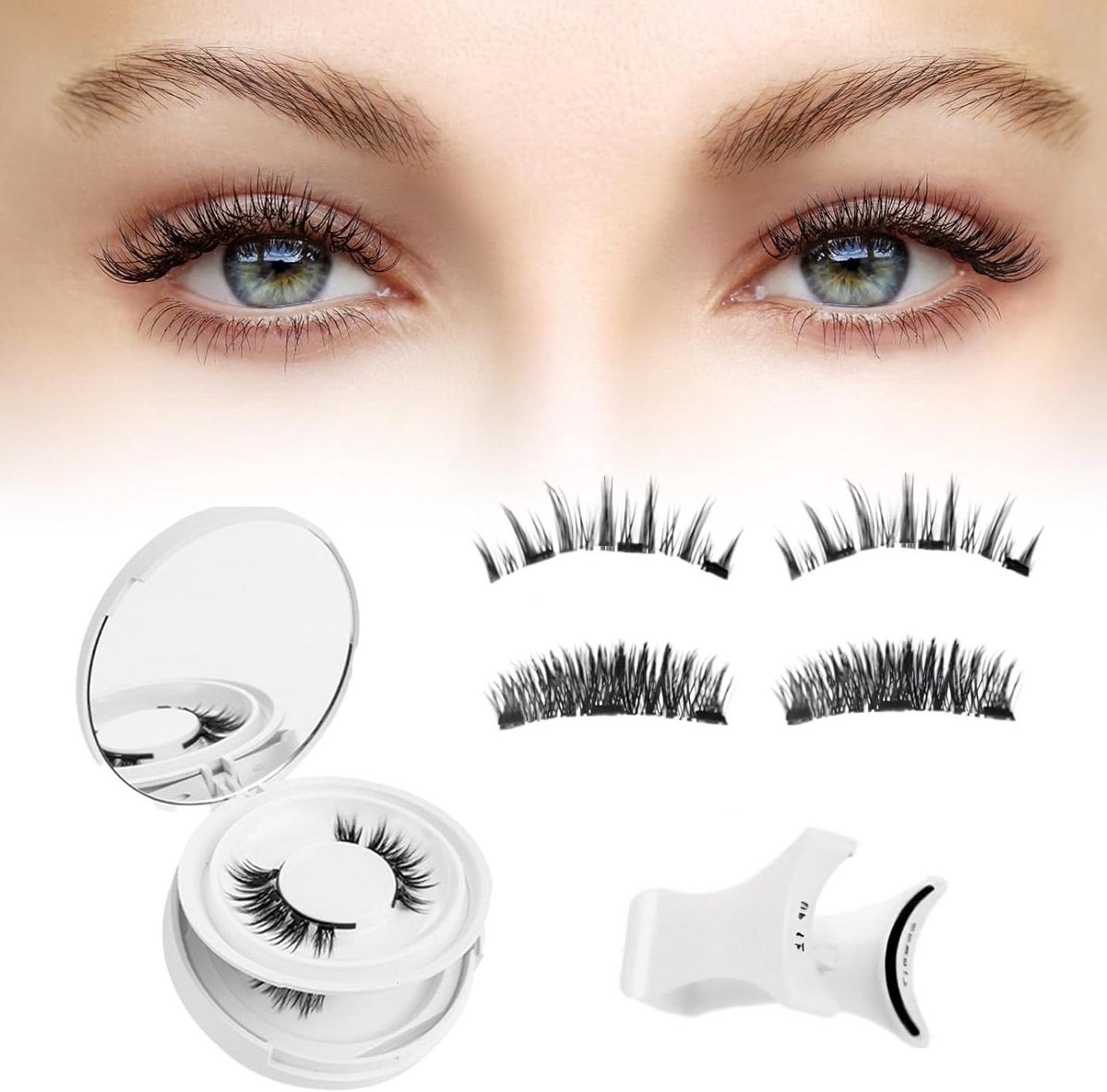 Allecto Plus - Natuurlijke magnetische wimpers set met applicator, 2 paar herbruikbare wimpers, gemakkelijk aan te brengen en te verwijderen, zonder lijm, ogenblikkelijk effect