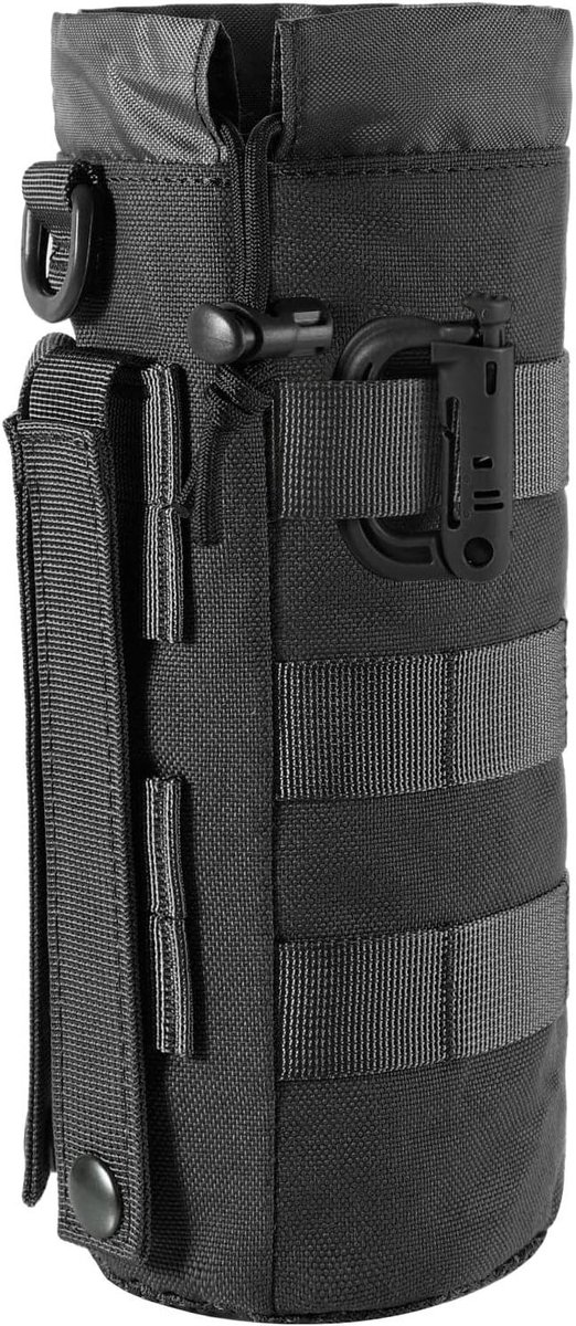 Rugzak Flessenhouder met Molle Systeem en Trekkoord - Nylon Bekerhouder voor Outdoor-activiteiten - Reizen, Vissen, Jagen, Wandelen - Opvouwbare Mesh Flessenhouder - Zwart Kleur
