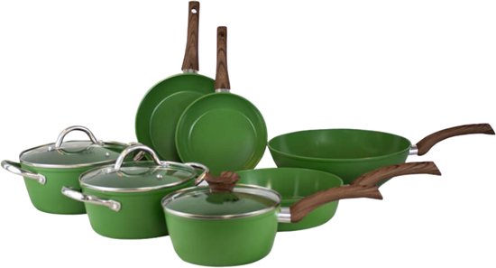 BY C&P - Go Green Set de casseroles 7 pièces vert - Induction - Sans PFAS - Passe au lave-vaisselle