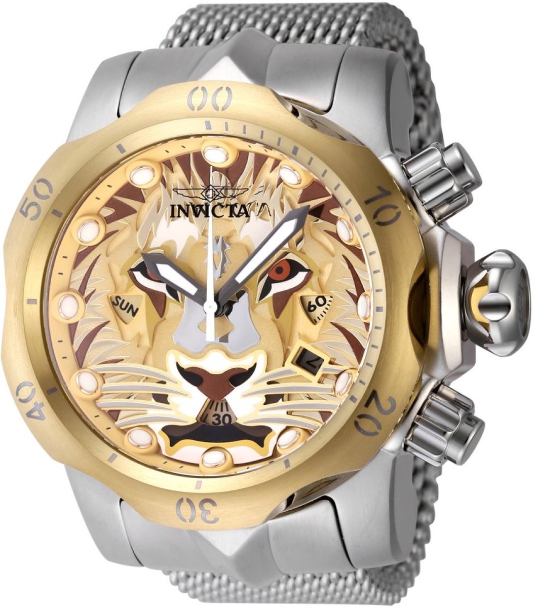 Invicta Venom 48171 Heren Horloge - Waterdicht - Analoog - Quartz Uurwerk - Roestvrij Staal met gouden Wijzerplaat - 54mm