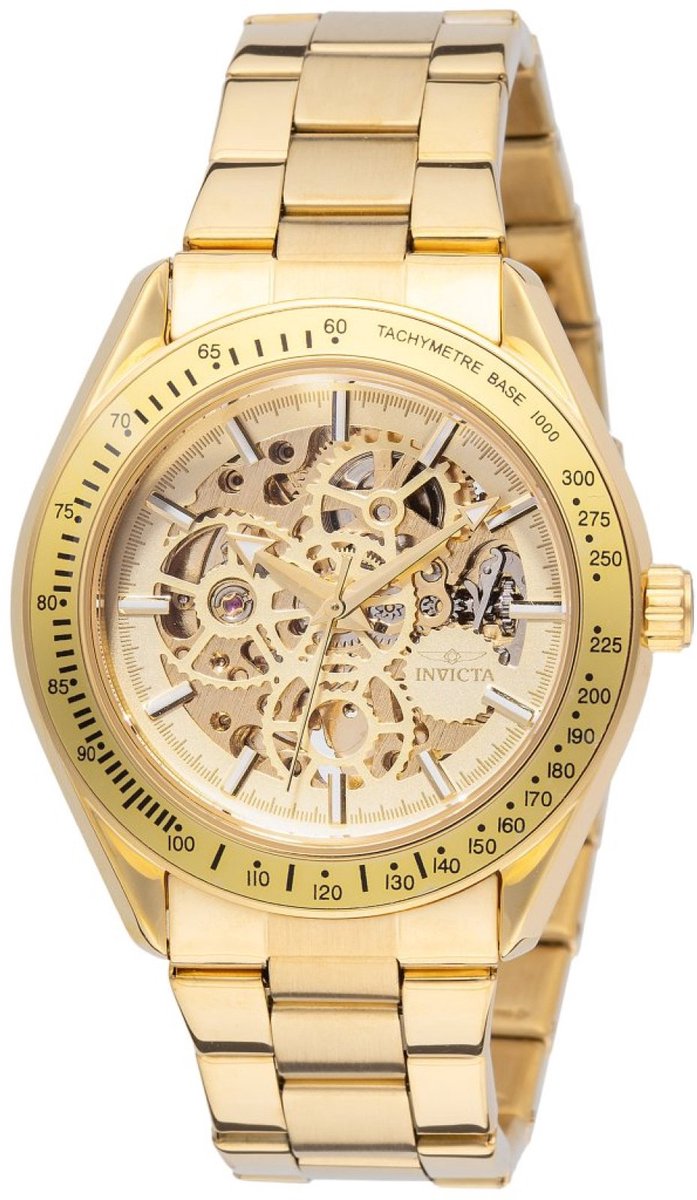Invicta Objet D Art 49501 Heren Horloge - Waterdicht - Analoog - Automatisch Uurwerk - Roestvrij Staal met gouden Wijzerplaat - 47mm