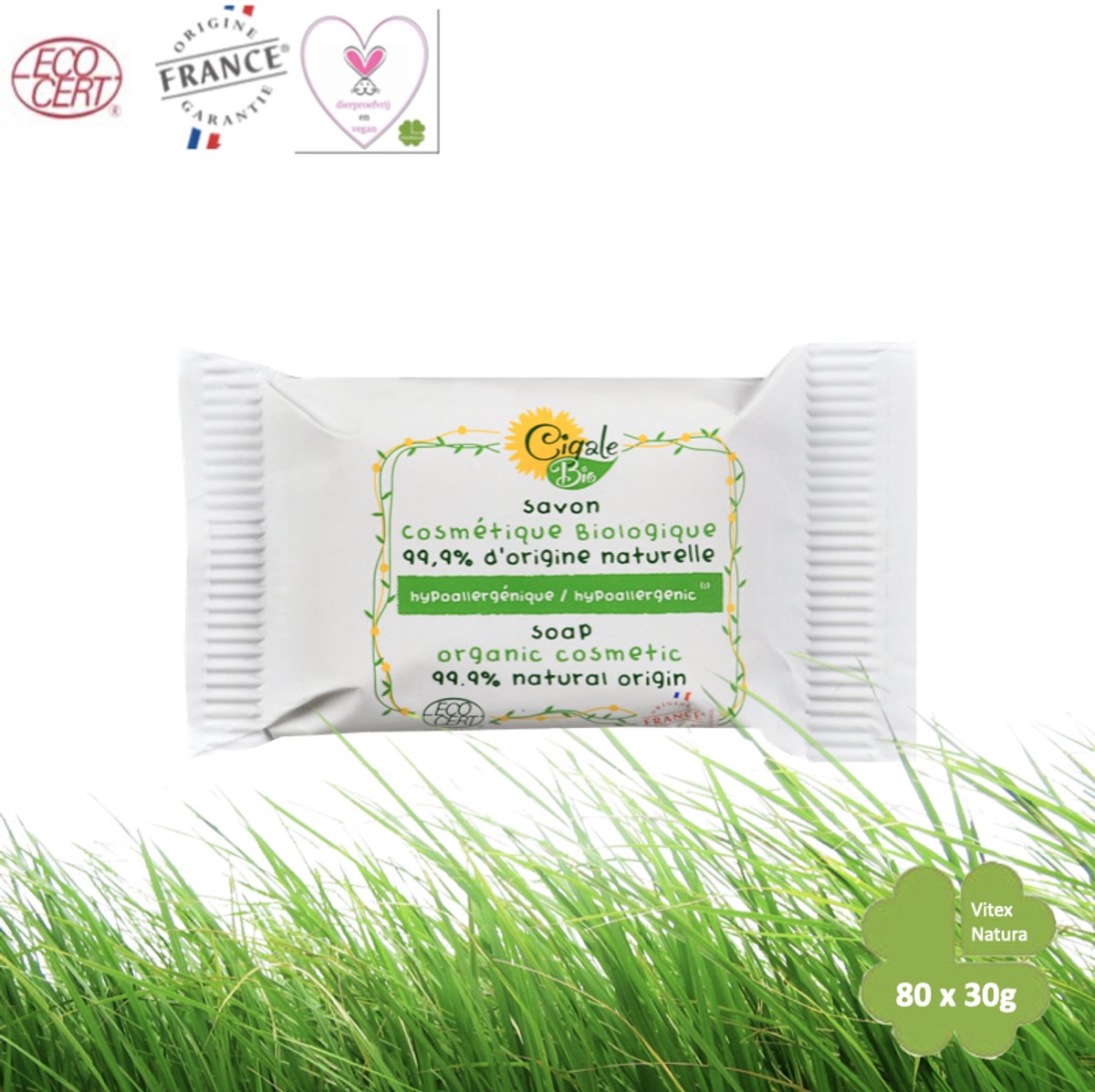 Hypoallergene biologische zeep zonder parfum 80x30g | Hotel zeepjes, handige reis verpakking | Cigale Bio