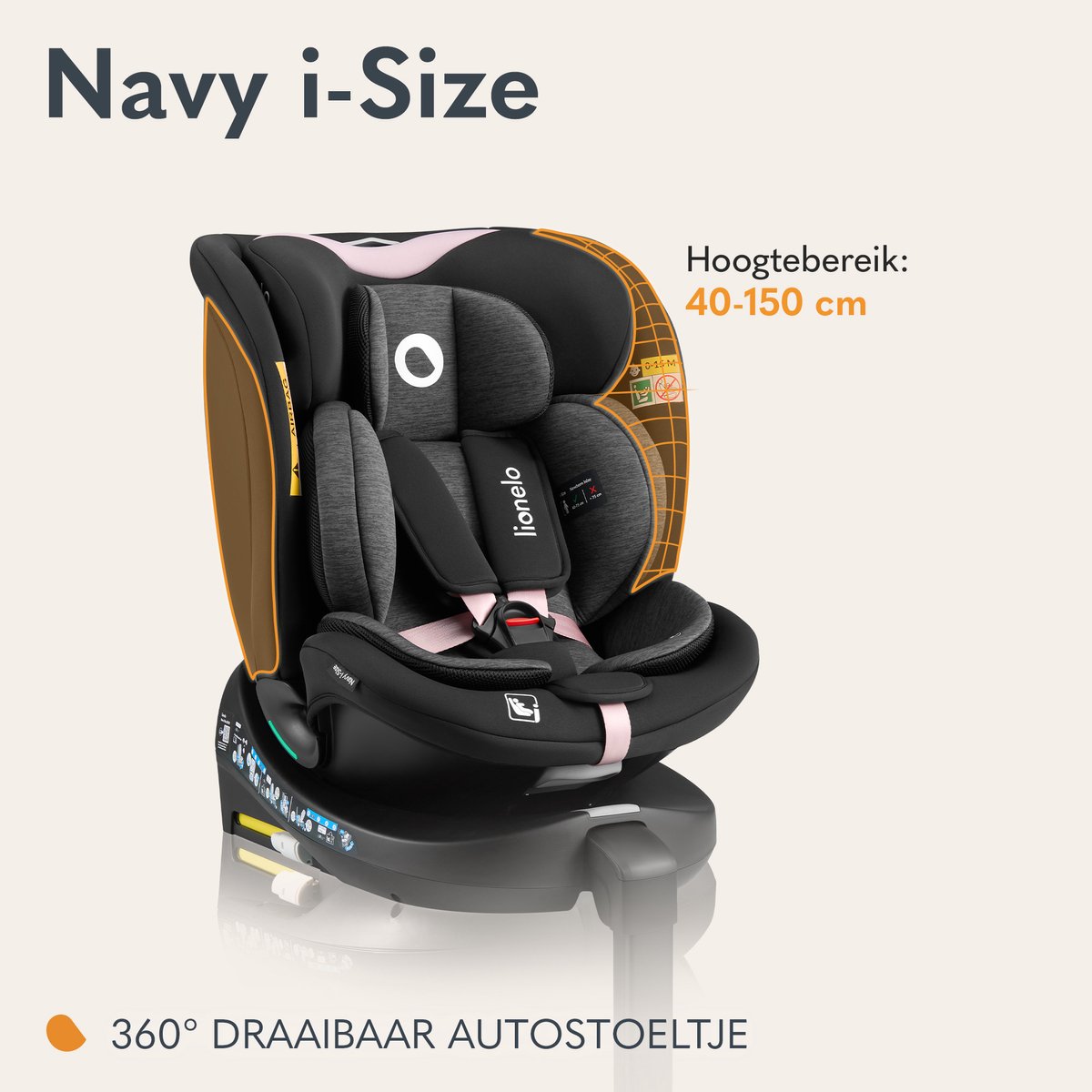 Lionelo Navy i-Size Autostoel 40-150 cm 360° Draaibaar ISOFIX