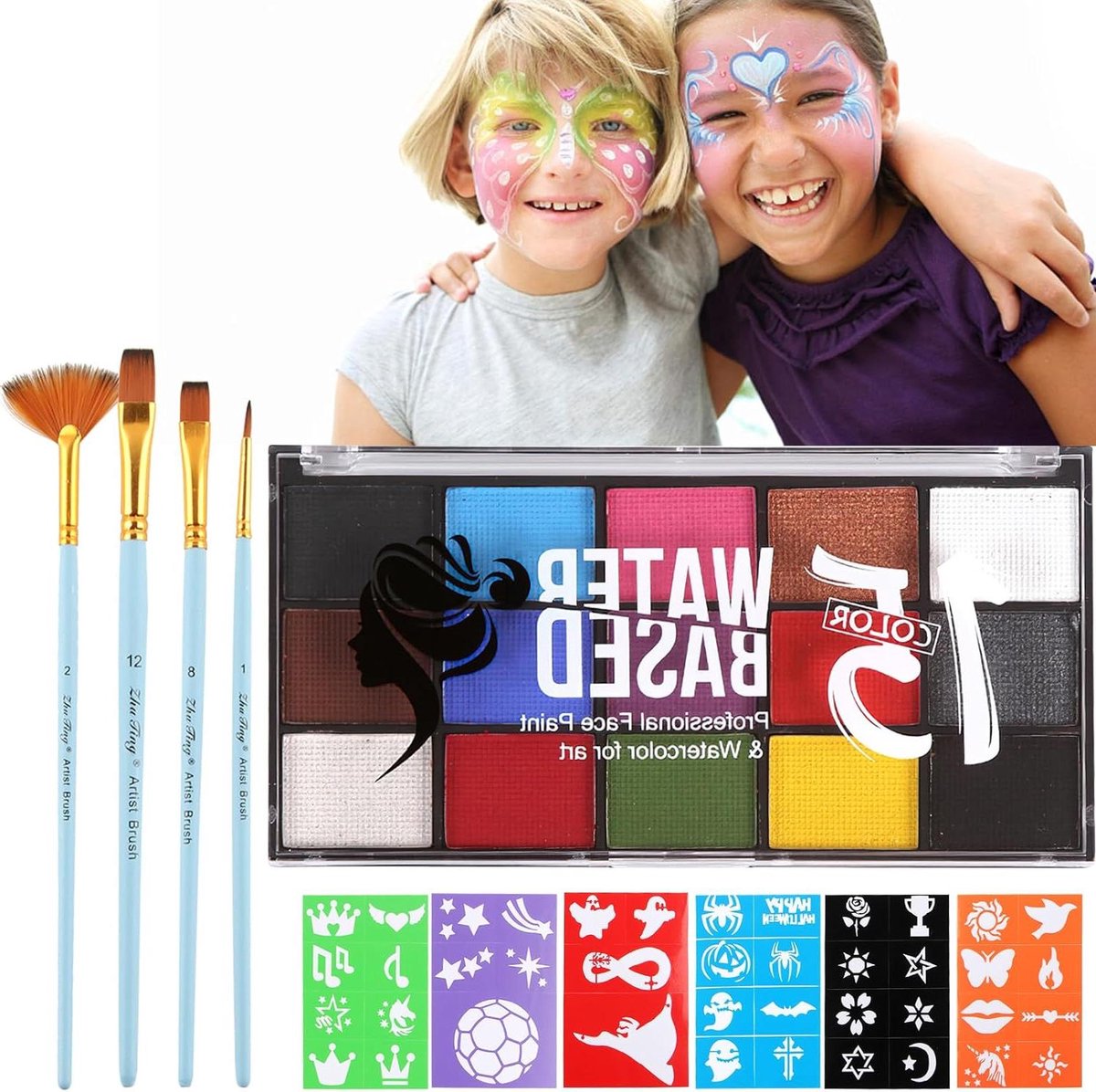 Allecto Plus - Gezichtsverf kinderschminkset - 15 kleuren - schminkpalet - cosplay - Kerstmis - carnaval - Halloween - Pasen - themafeest