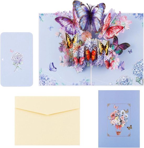 LINPOPUP® Pop-up kaart vlinders op bloemen - 3D verjaardagskaart voor vrouw, vriendin en moeder, collega, goede verbetering, bruiloft - wenskaart voor verjaardag, verpakking geldcadeau, N52