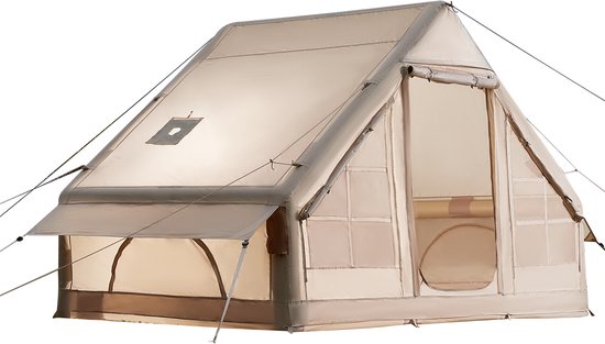 Tente Gonflable Pop-up 3-5 Personnes - Oxford 300D - Imperméable, Coupe-vent, 4 Saisons - Avec Pompe Manuelle, Fenêtres En Maille, Rangements