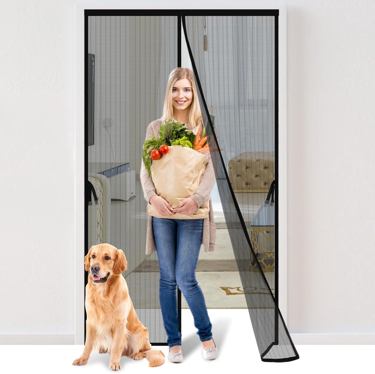 Magnetisch hordeur - Geschikt voor deurafmetingen: 36 x 82 inch - hor zelfafmetingen: 39" x 83" - handsfree gaasscheiding - stevig gordijn houdt insecten buiten - klittenbandsluiting - geschikt voor huisdieren en kinderen