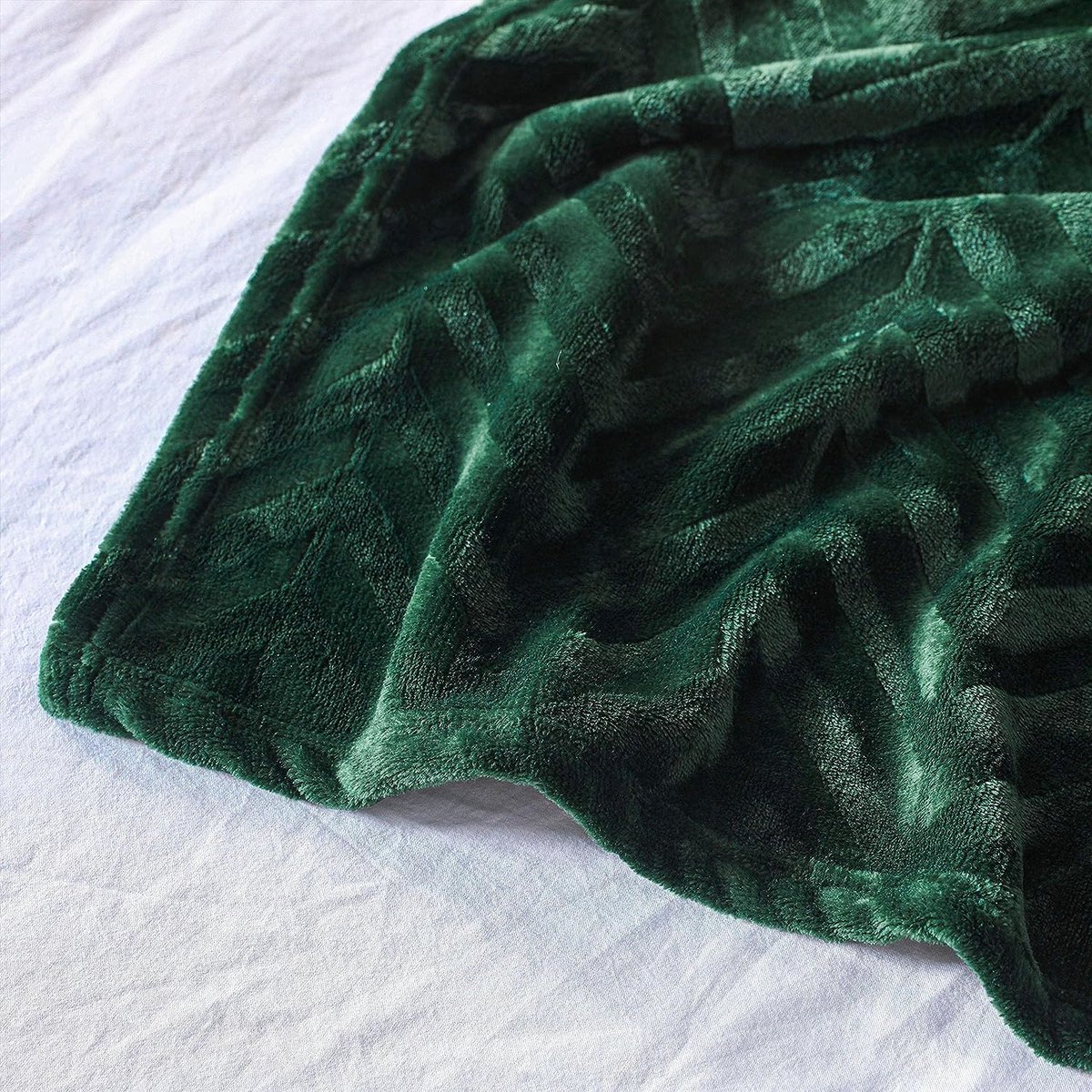 Ibenzoa® Extra Grote Superzachte Flanellen Fleece Knuffeldeken met Chevron Patroon in Donkergroen, 220 x 240 cm