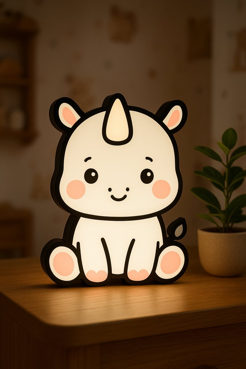 Cartoon Neushoorn Nachtlampje – Cute Rhino Lightbox – Sfeervolle 3D Lamp voor Kinderen – U