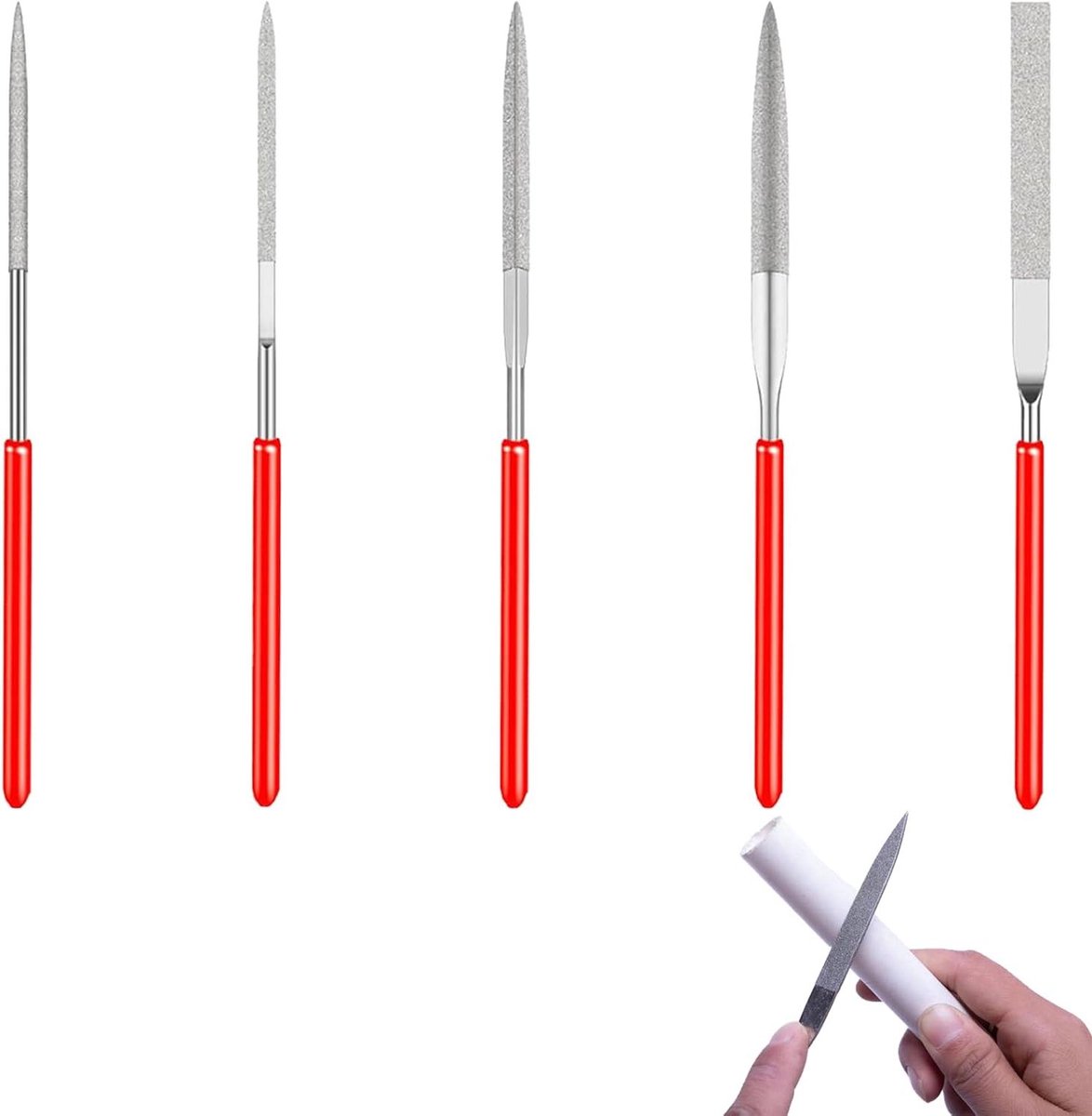 Allecto Plus - Set van 5 Naaldvijlen met Diverse Vormen - Diamantvijlen - Mini Vijlen - Fijne Vijl voor Jade Vormgeving en Ontbramen