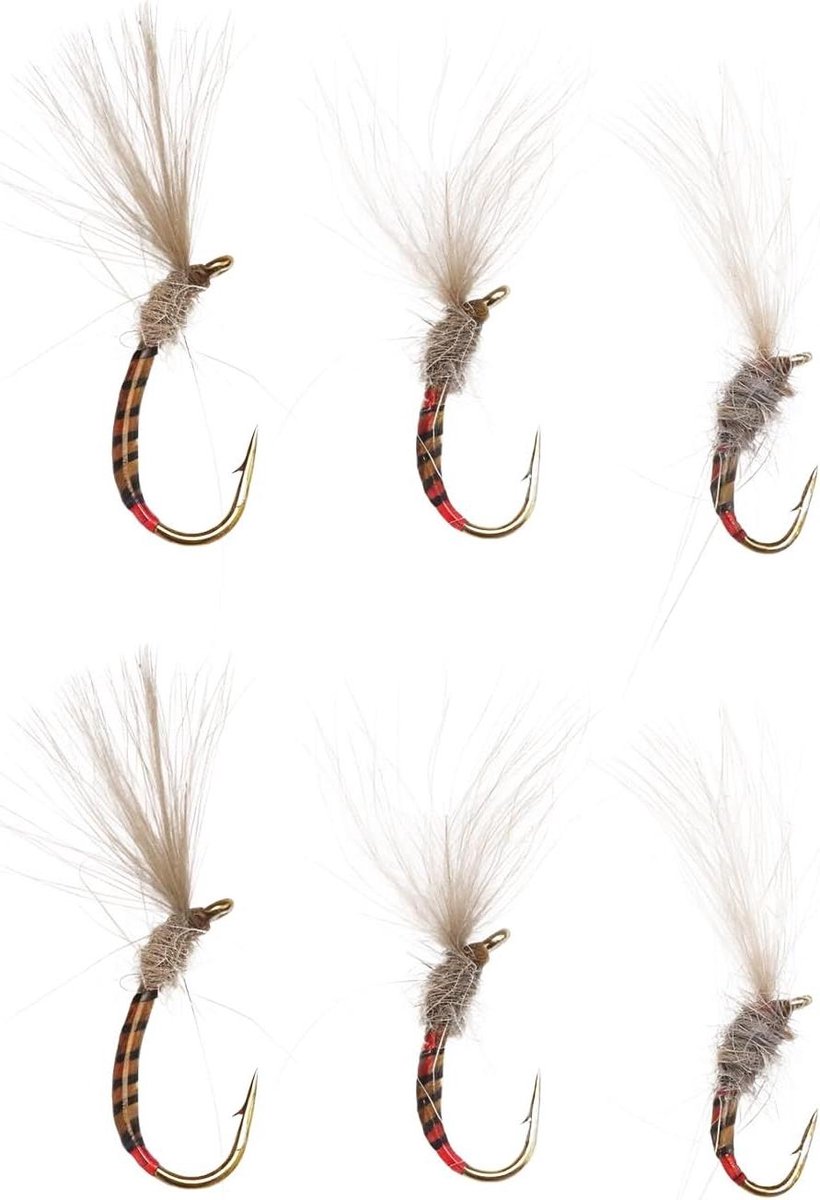 Allecto Plus - 6-delige Gele Uil Viskit voor Vliegvisserij op Baars, Panfish, Forel en Zalm (#12#14#16)