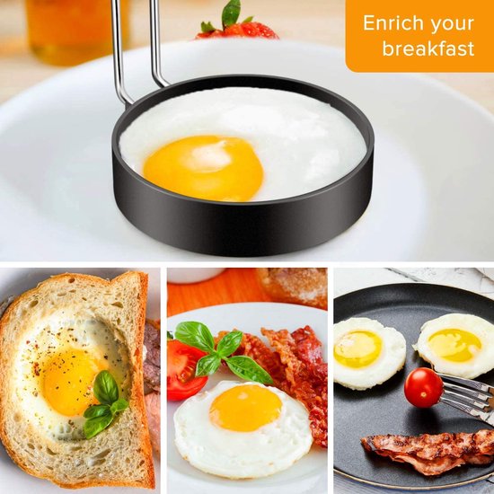 2 Anneaux à Œufs En Cœur Acier Inoxydable Avec Poignée Anti-Chaleur - Moules Antiadhésifs Pour Œufs Frits, Omelettes Et Crêpes Parfaits