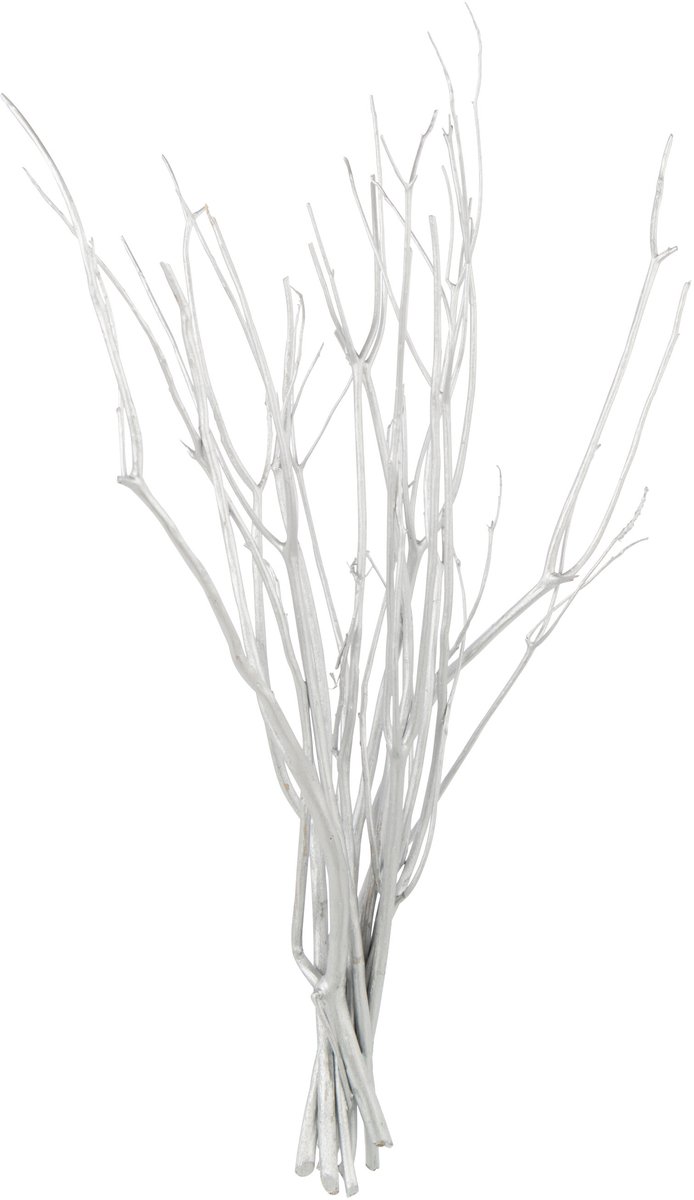 J-Line decoratie tak droogbloemen - zilver - small - set van 3