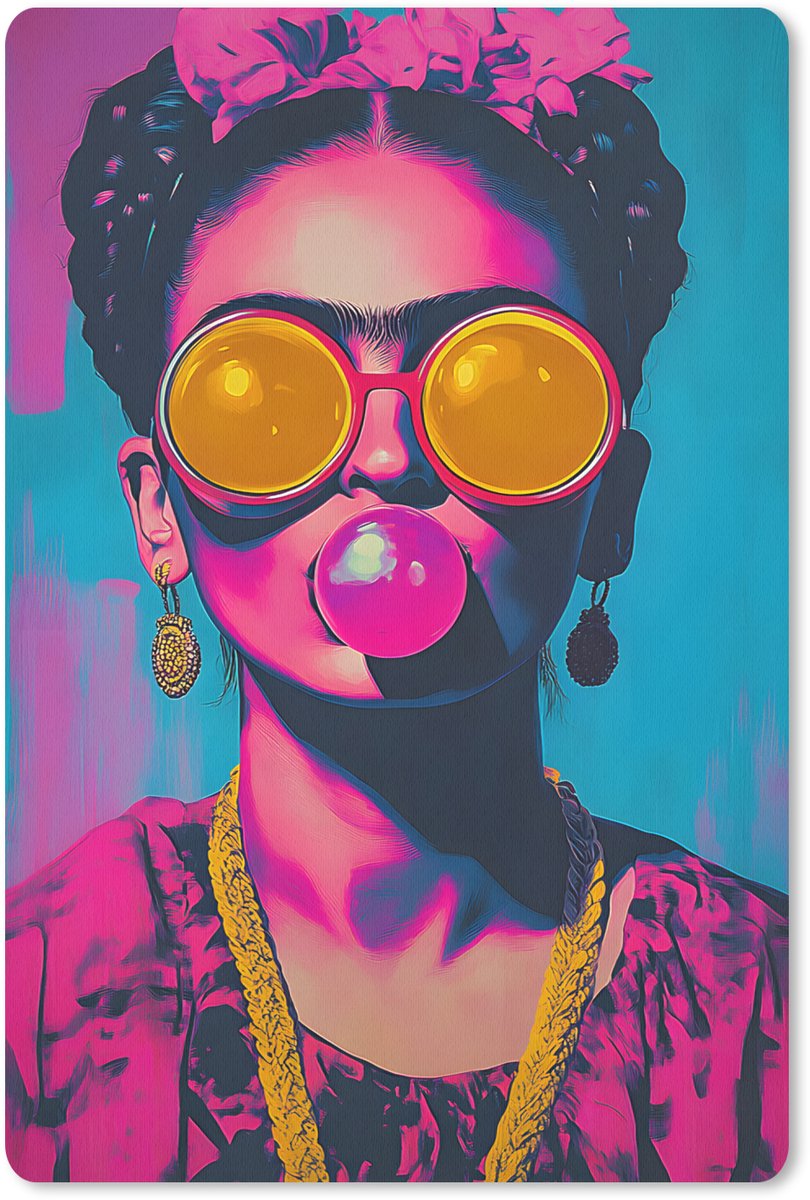 Muismat 18x27 cm - Mousepad Vrouw - Kauwgom - Zonnebril - Oranje - Muismatten