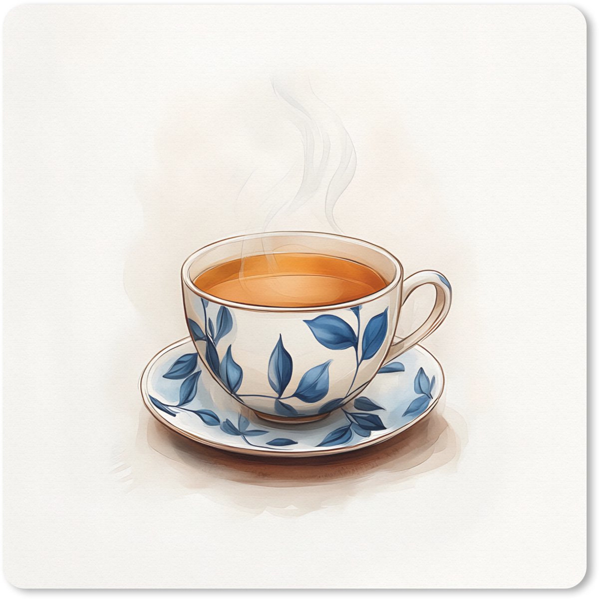 Muismat 20x20 cm - Mousepad Theekop - Bladeren - Blauw - Muismatten