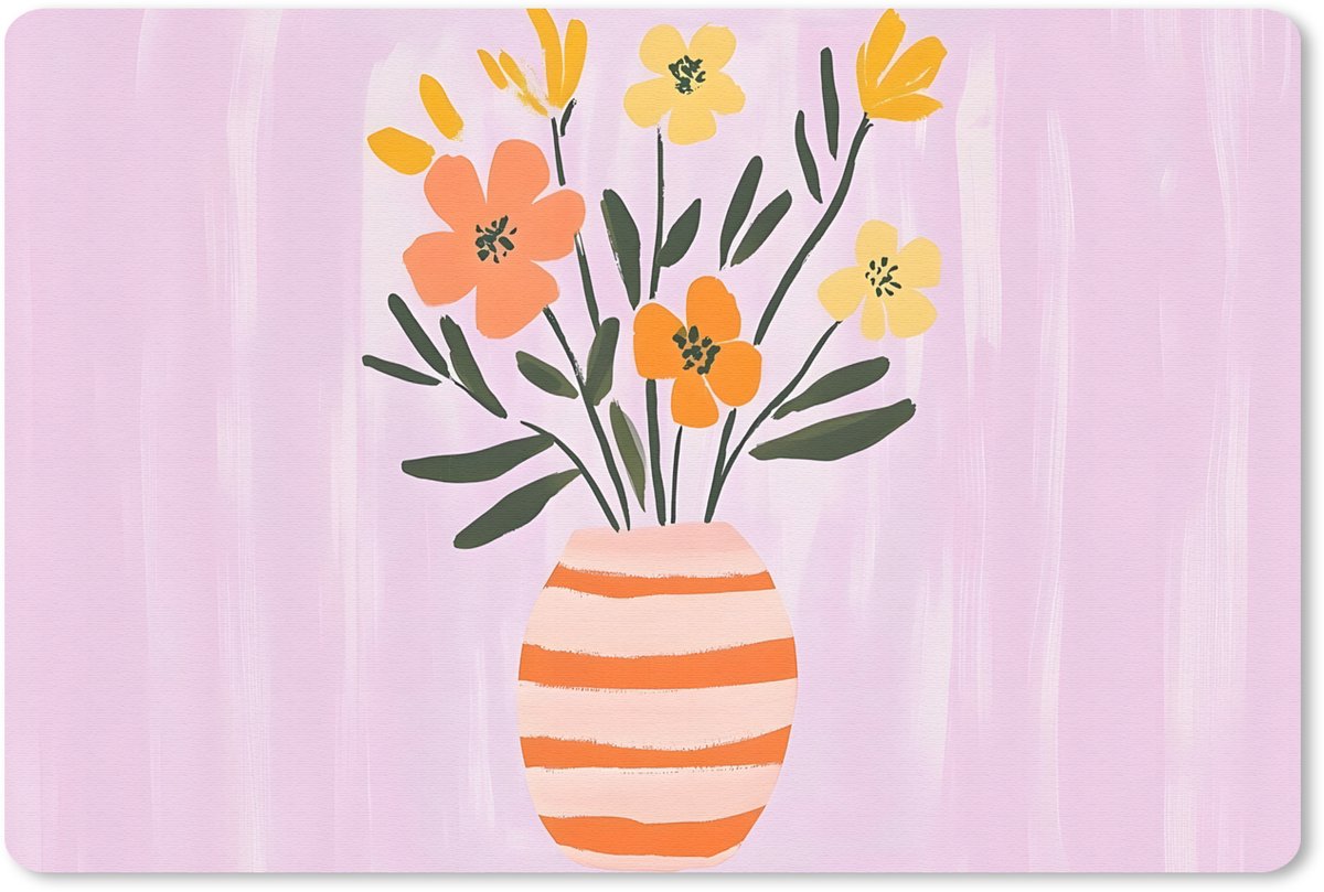 Muismat 27x18 cm - Mousepad Vaas - Gestreept - Bloemen - Oranje - Muismatten