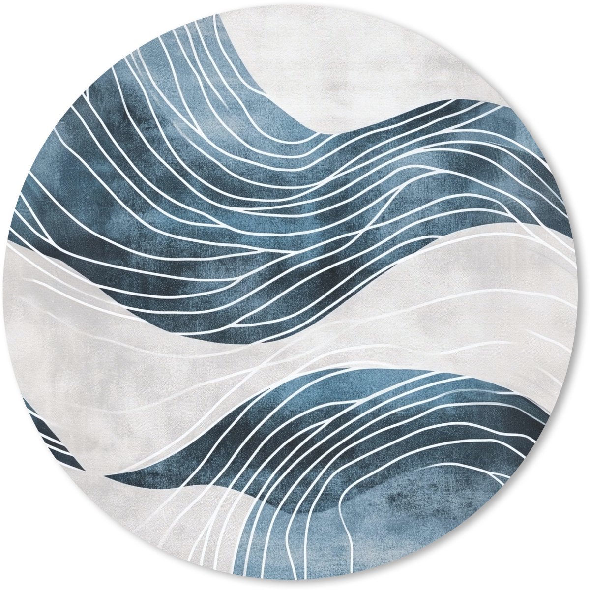 Muismat rond 50x50 cm - Mousepad Lijnen - Golven - Abstract - Blauw - Ronde muismatten