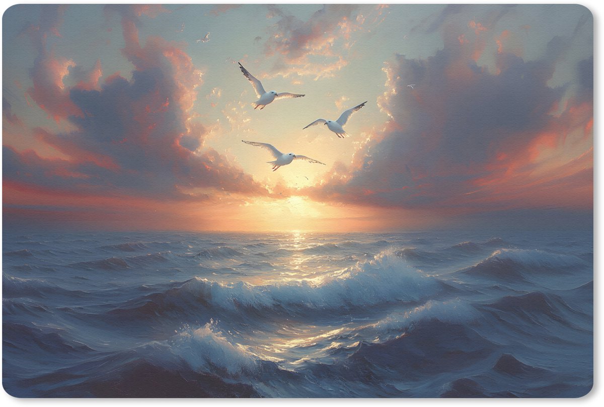 Muismat 27x18 cm - Mousepad Meeuwen - Zonsondergang - Zee - Wolken - Muismatten