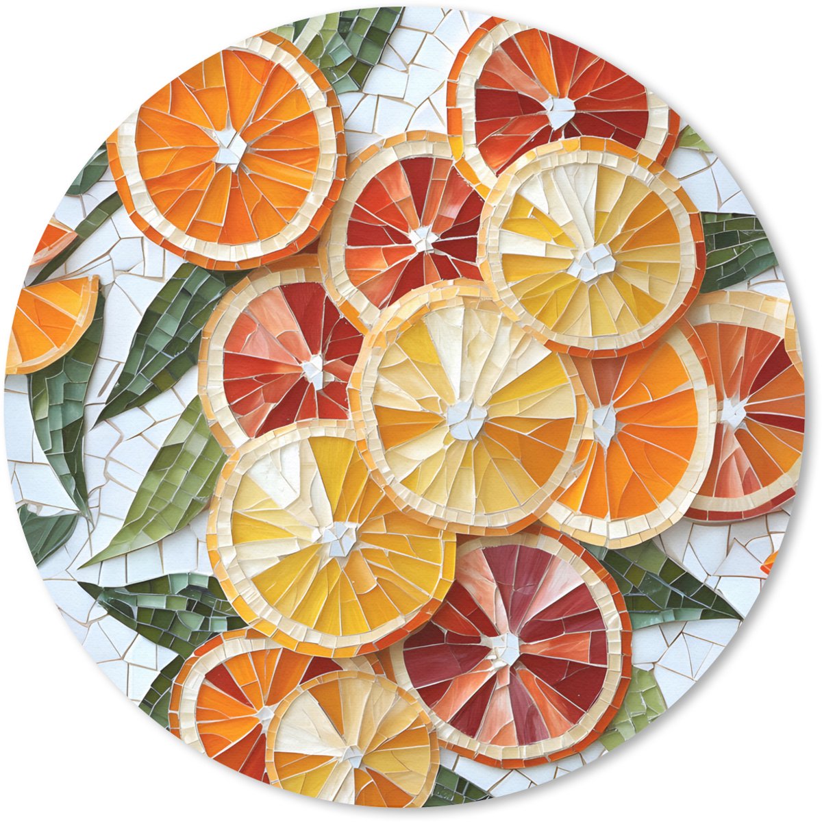 Muismat rond 20x20 cm - Mousepad Schijfjes - Fruit - Oranje - Mozaïek - Ronde muismatten