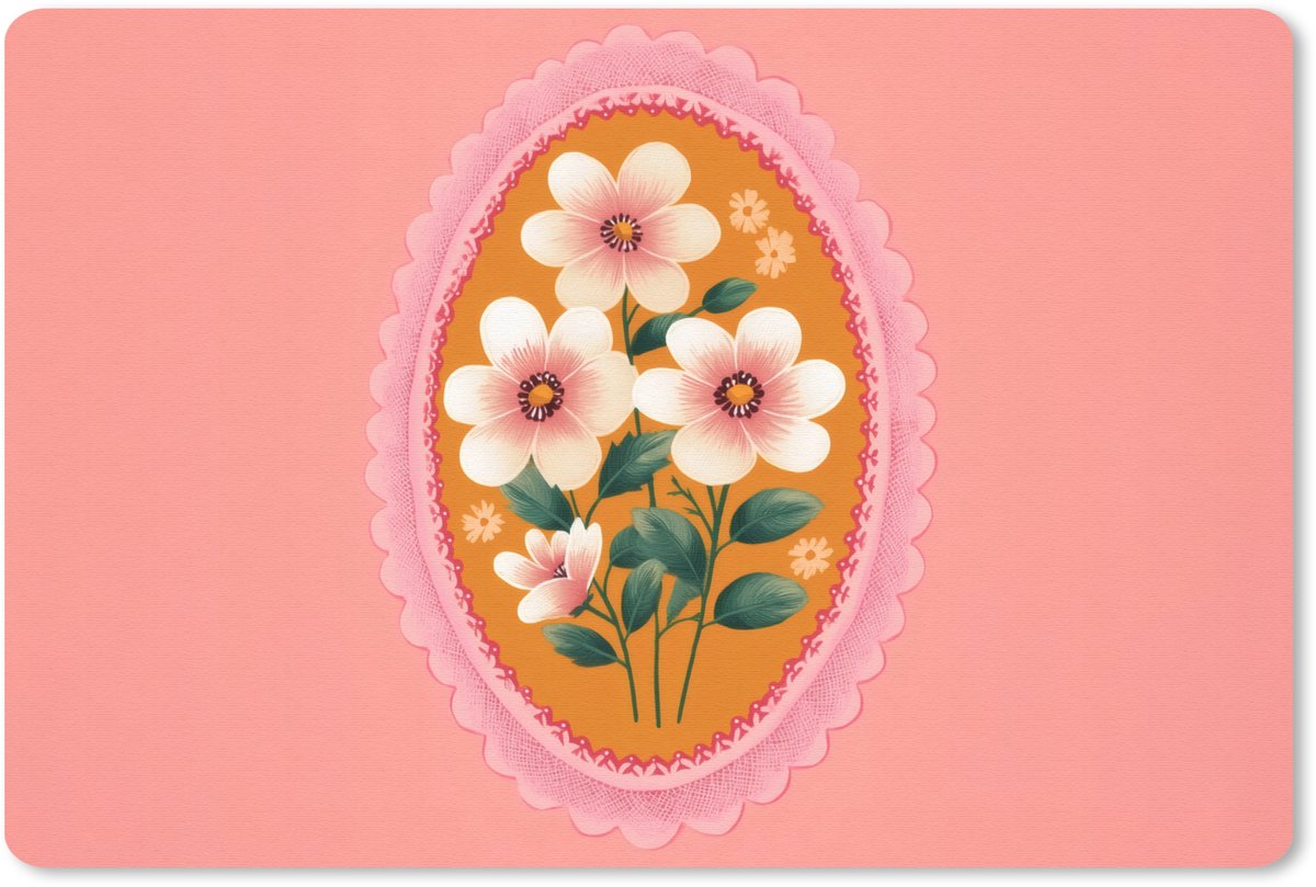 Muismat 27x18 cm - Mousepad Illustratie - Bloemen - Rand - Roze - Muismatten